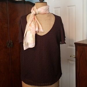 Short sleeve Brown crochet blouse with polyester l